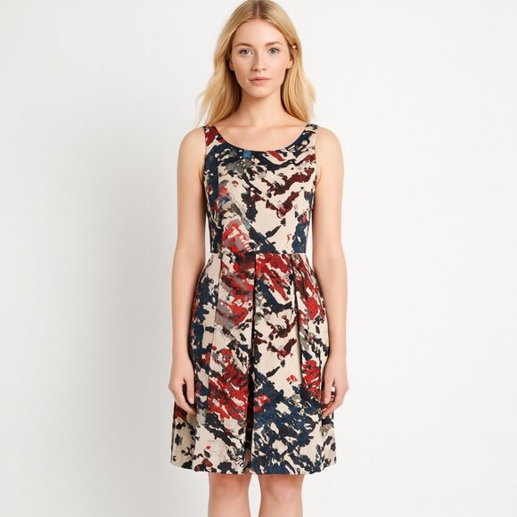Maeve Anthropologie Artsy Abstract Print Fit & Flare Dress Tencel Stretch S - Picture 2 of 16